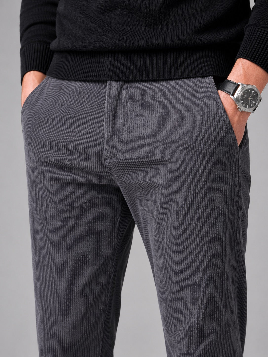 Men’s Corduroy Trousers Stretch Mid-Rise Thick Autumn Winter Casual Trousers for Business Casual and Everyday Wear