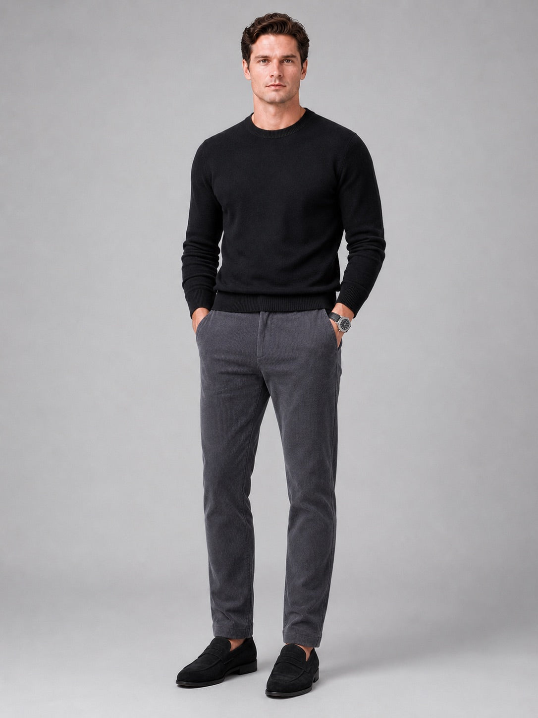 Men’s Corduroy Trousers Stretch Mid-Rise Thick Autumn Winter Casual Trousers for Business Casual and Everyday Wear