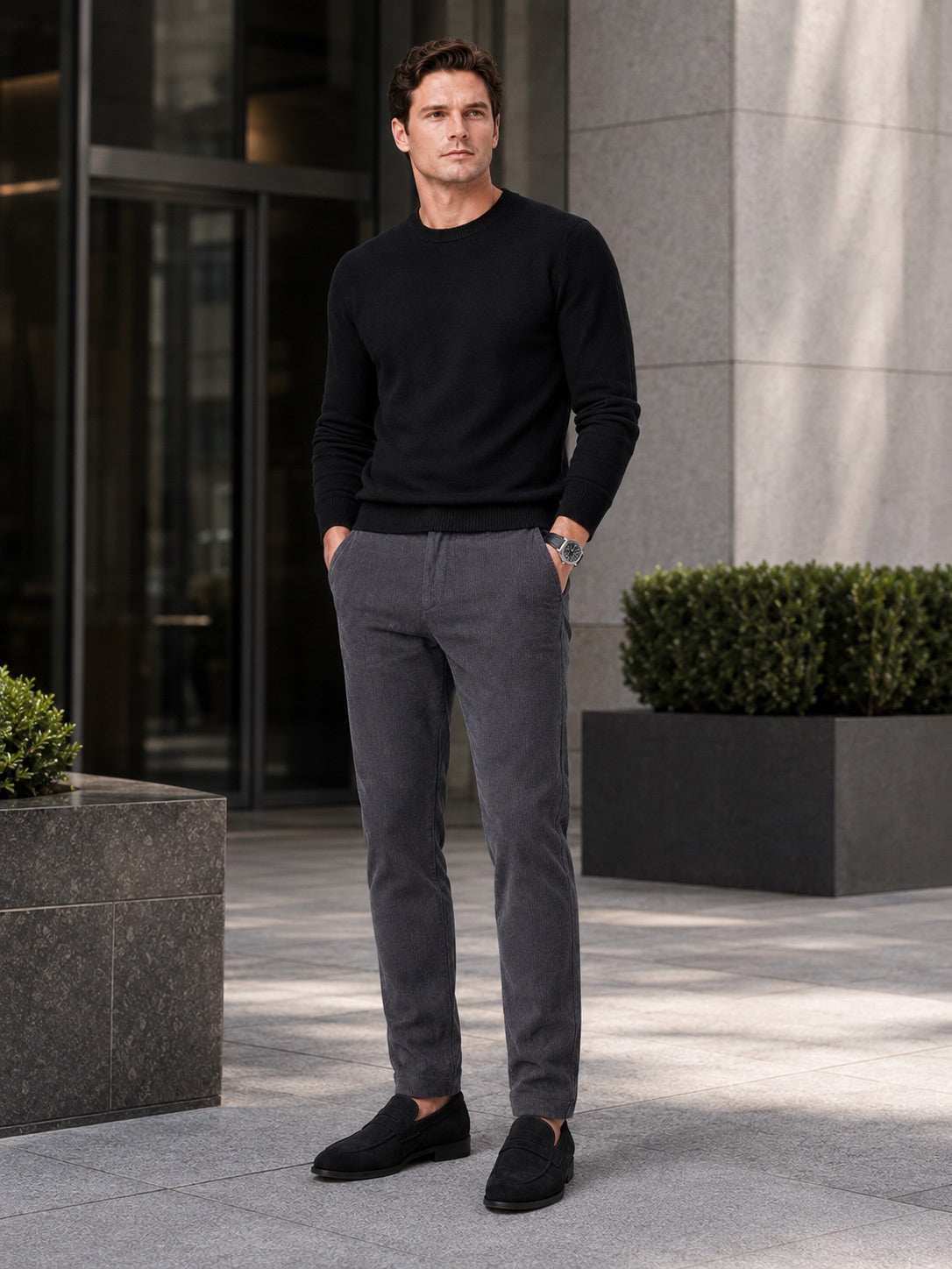 Men’s Corduroy Trousers Stretch Mid-Rise Thick Autumn Winter Casual Trousers for Business Casual and Everyday Wear