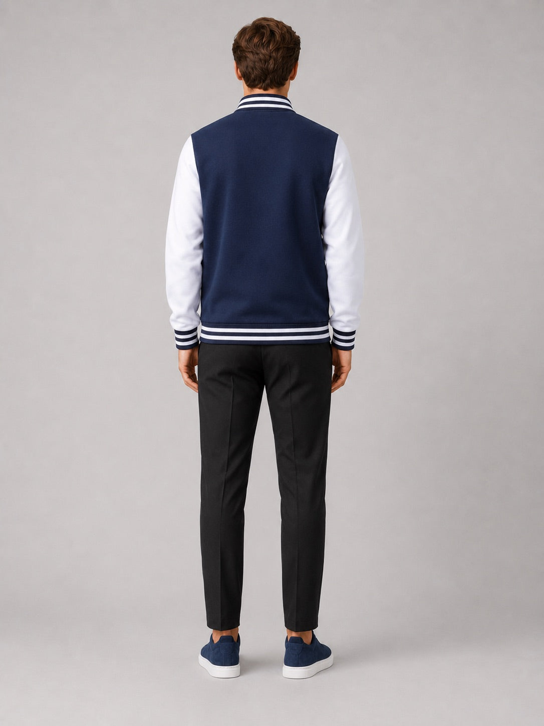 Men’s Varsity Jacket Fleece Lined Colour Block Button Front Autumn Winter Baseball Jacket for Casual and Everyday Wear