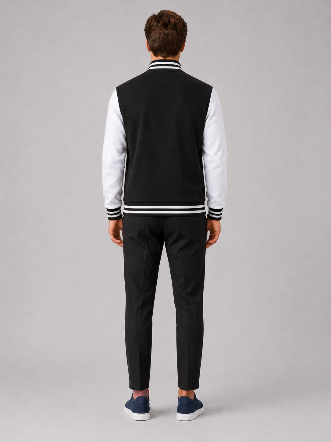 Men’s Varsity Jacket Fleece Lined Colour Block Button Front Autumn Winter Baseball Jacket for Casual and Everyday Wear