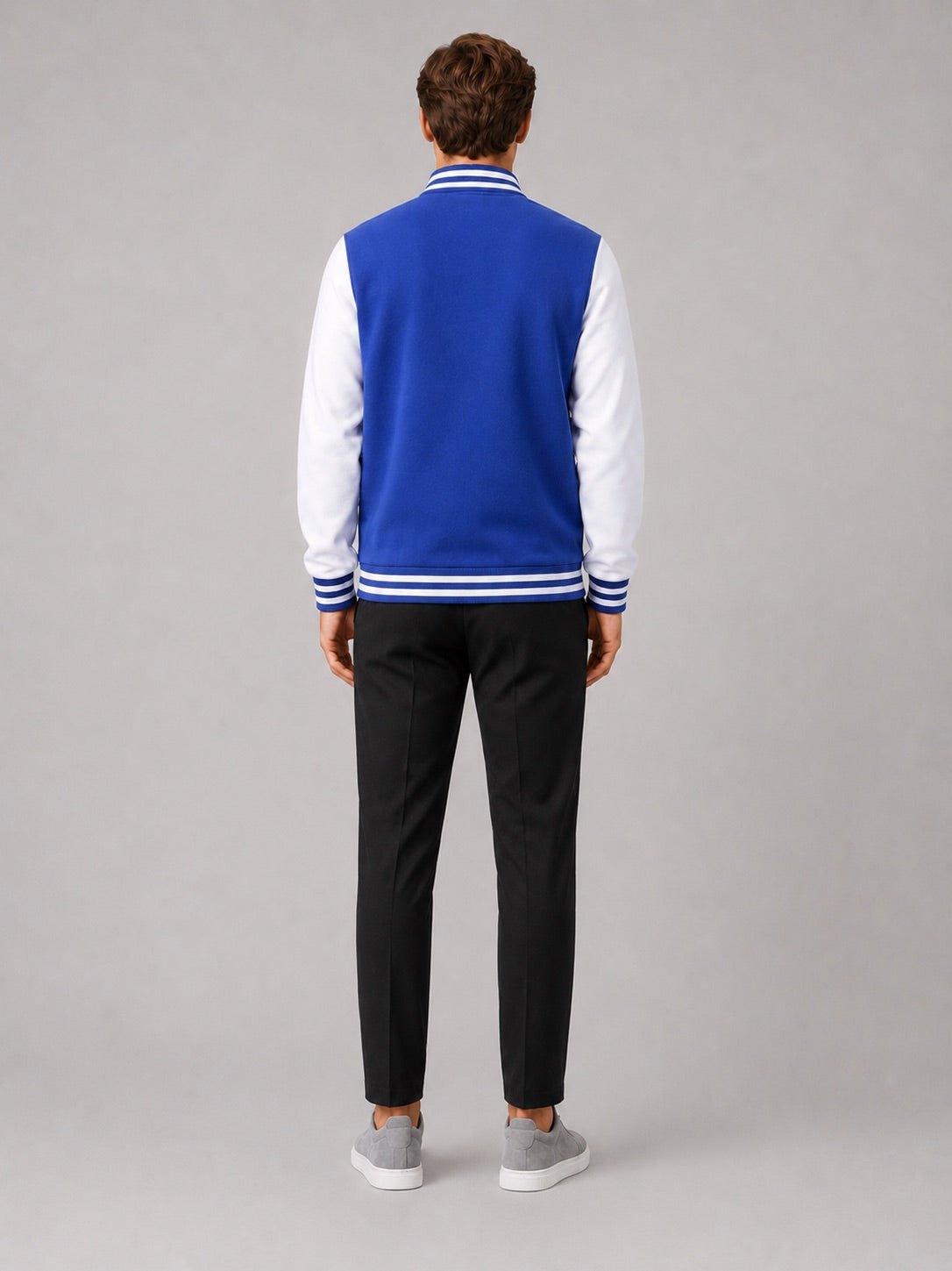 Men’s Varsity Jacket Fleece Lined Colour Block Button Front Autumn Winter Baseball Jacket for Casual and Everyday Wear