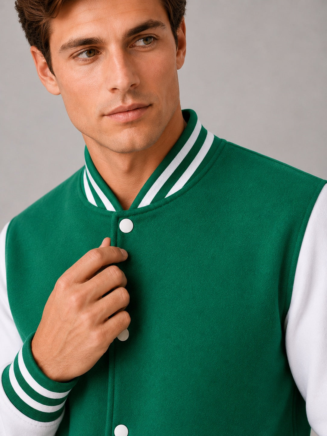 Men’s Varsity Jacket Fleece Lined Colour Block Button Front Autumn Winter Baseball Jacket for Casual and Everyday Wear