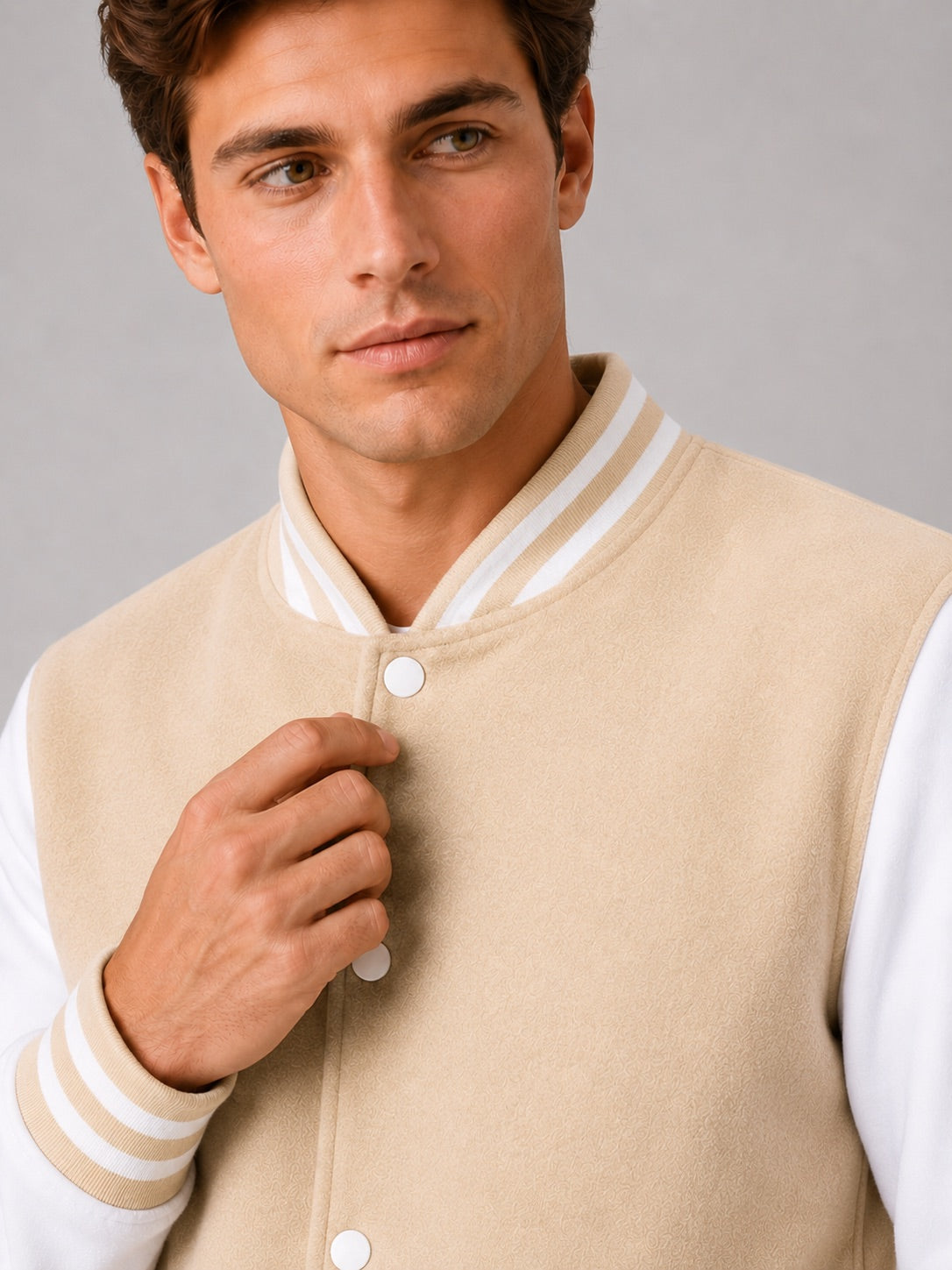 Men’s Varsity Jacket Fleece Lined Colour Block Button Front Autumn Winter Baseball Jacket for Casual and Everyday Wear