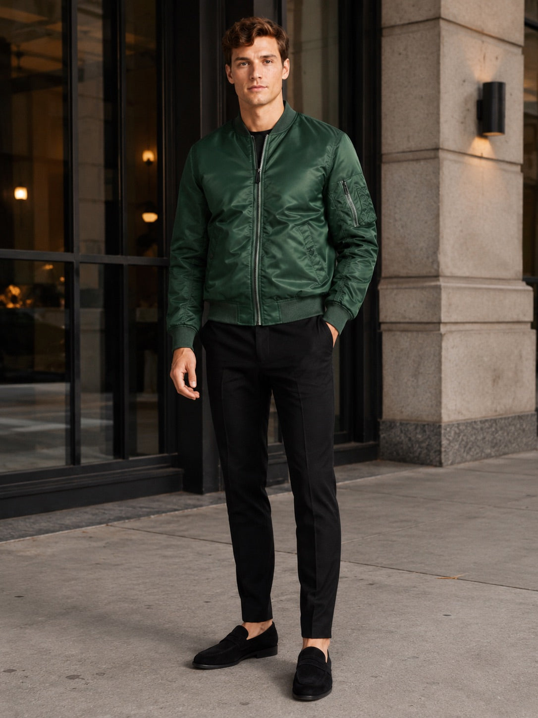 Men’s Bomber Autumn Jacket Windbreaker Zip-Up Flight Coat Autumn Casual Outerwear for Everyday and Streetwear Wear