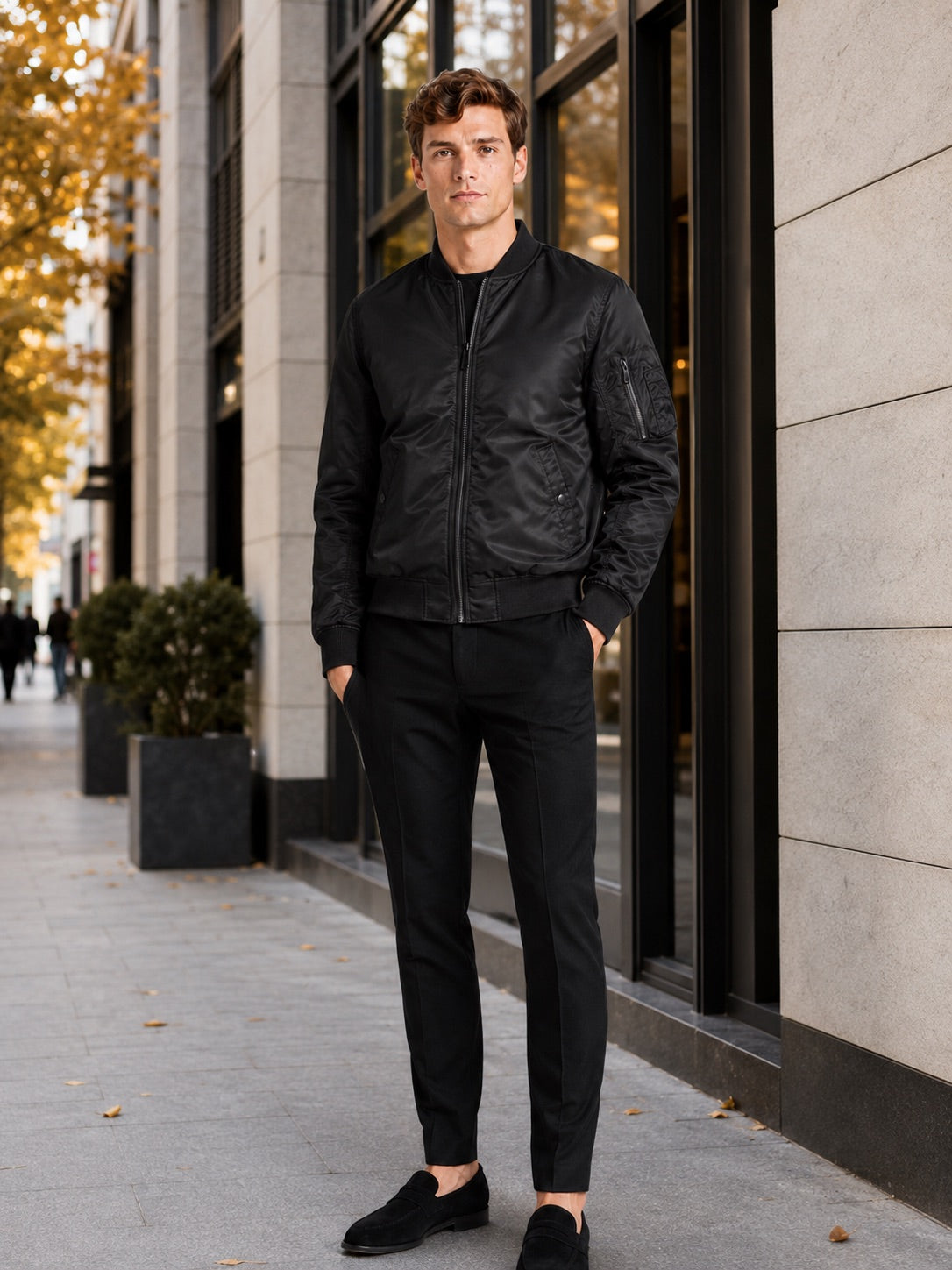 Men’s Bomber Autumn Jacket Windbreaker Zip-Up Flight Coat Autumn Casual Outerwear for Everyday and Streetwear Wear