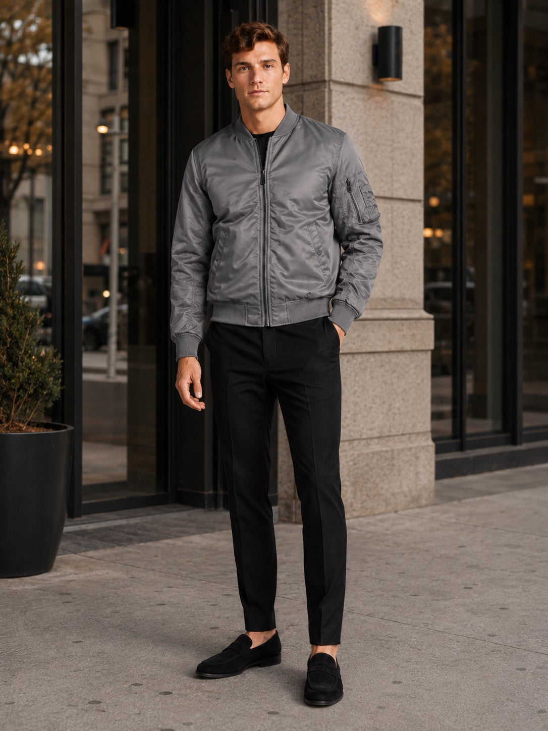 Men’s Bomber Autumn Jacket Windbreaker Zip-Up Flight Coat Autumn Casual Outerwear for Everyday and Streetwear Wear