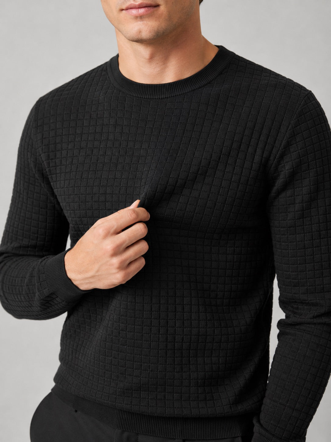 Men’s Jacquard Crew Neck Jumper Slim Fit Long Sleeve Warm Autumn Winter Pullover for Casual and Everyday Wear