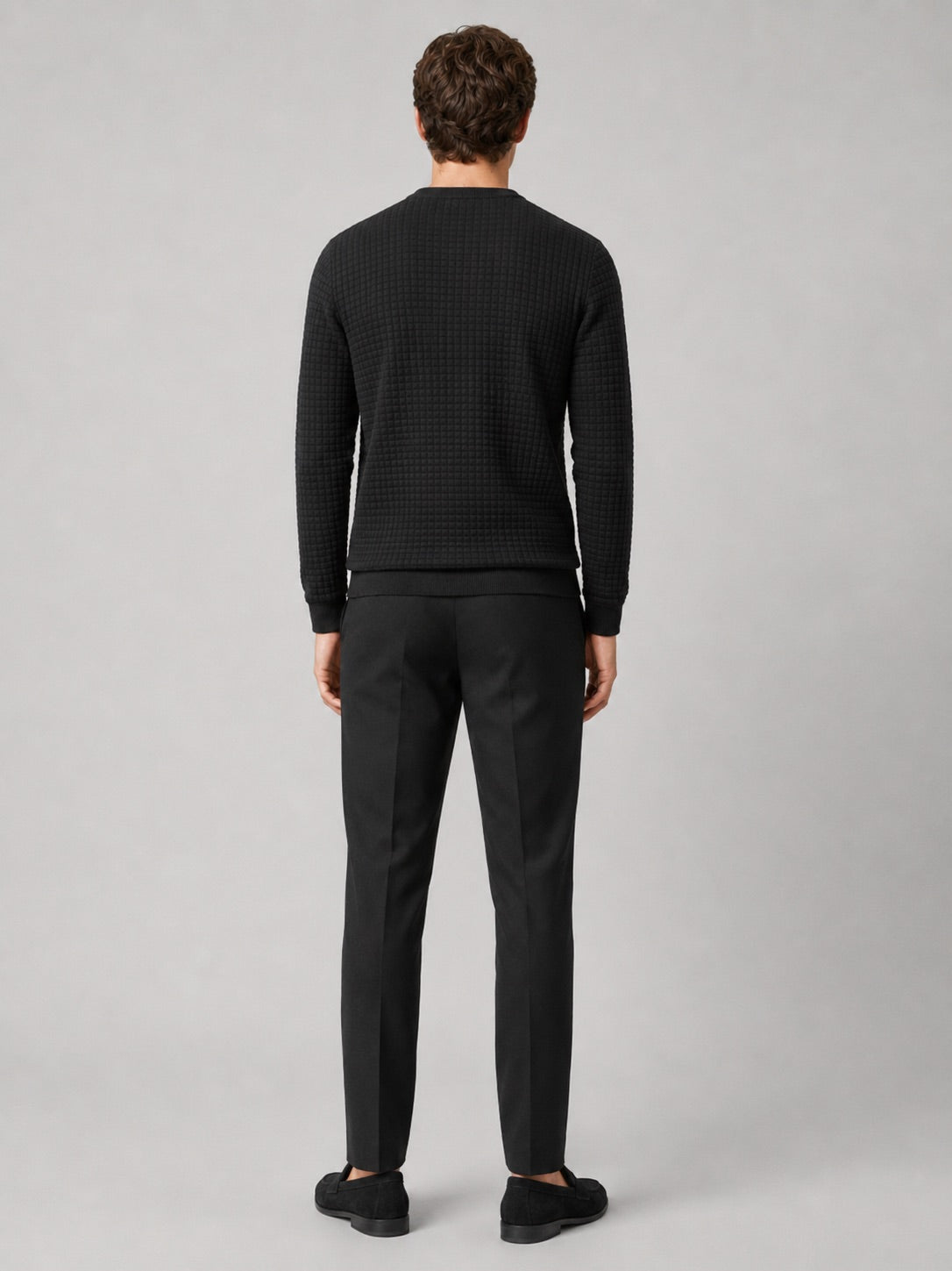 Men’s Jacquard Crew Neck Jumper Slim Fit Long Sleeve Warm Autumn Winter Pullover for Casual and Everyday Wear