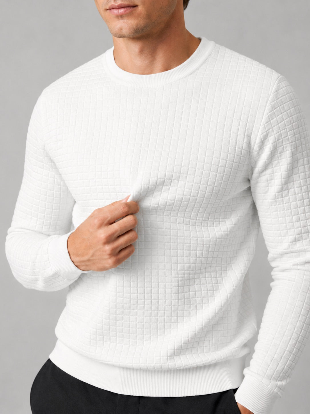 Men’s Jacquard Crew Neck Jumper Slim Fit Long Sleeve Warm Autumn Winter Pullover for Casual and Everyday Wear