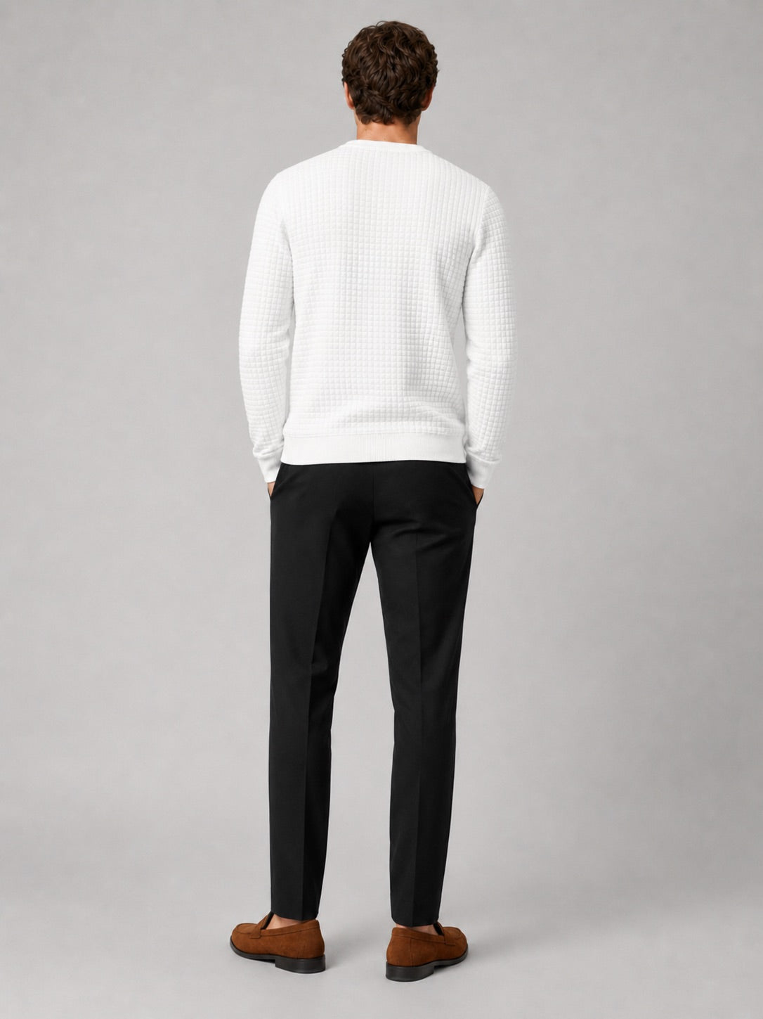 Men’s Jacquard Crew Neck Jumper Slim Fit Long Sleeve Warm Autumn Winter Pullover for Casual and Everyday Wear