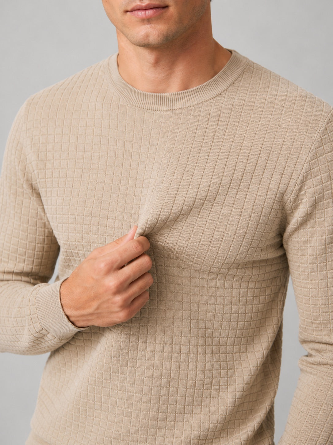 Men’s Jacquard Crew Neck Jumper Slim Fit Long Sleeve Warm Autumn Winter Pullover for Casual and Everyday Wear