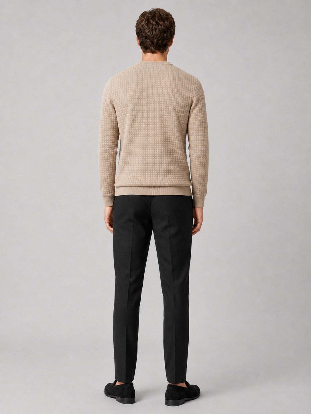 Men’s Jacquard Crew Neck Jumper Slim Fit Long Sleeve Warm Autumn Winter Pullover for Casual and Everyday Wear