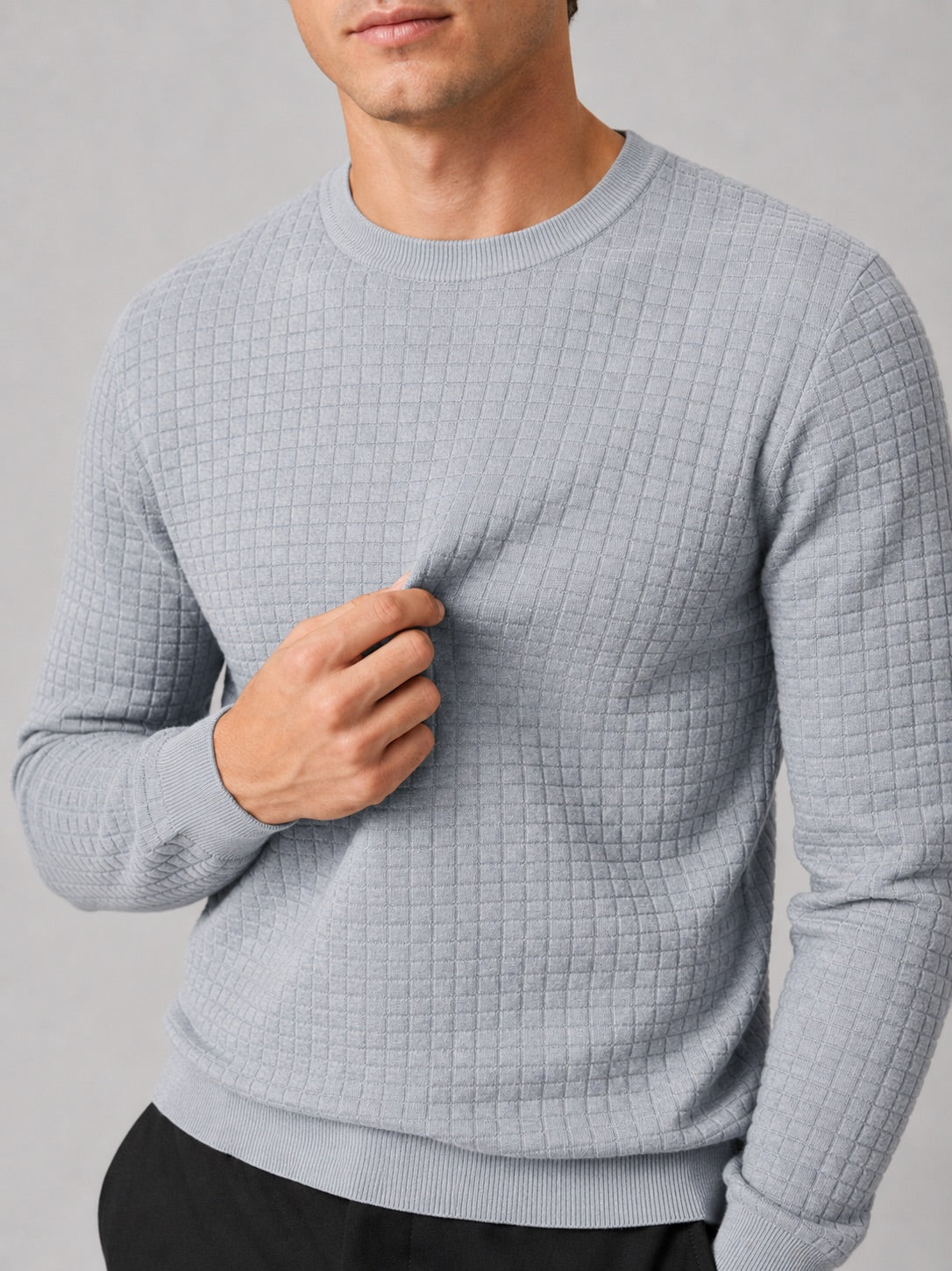 Men’s Jacquard Crew Neck Jumper Slim Fit Long Sleeve Warm Autumn Winter Pullover for Casual and Everyday Wear