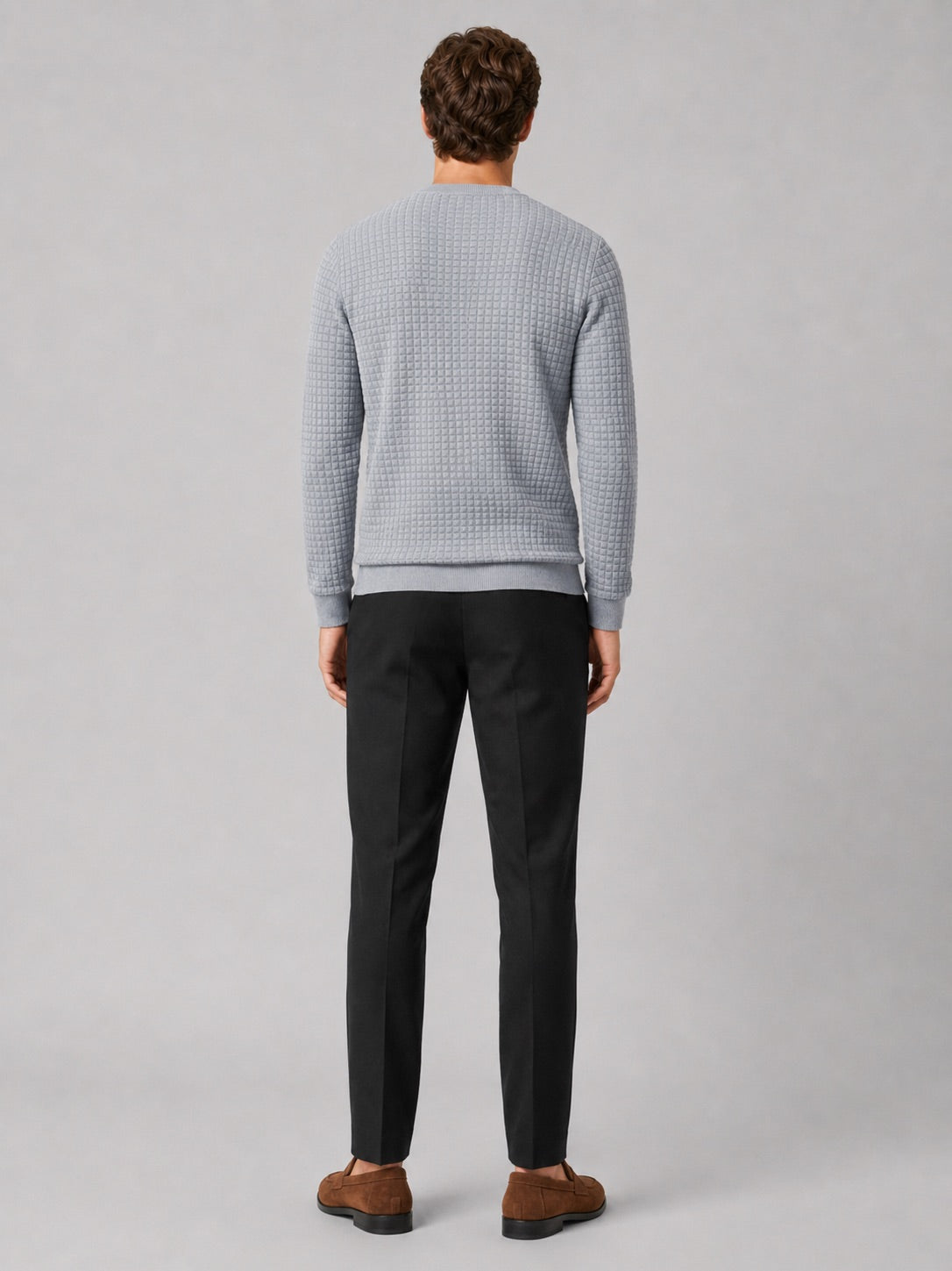 Men’s Jacquard Crew Neck Jumper Slim Fit Long Sleeve Warm Autumn Winter Pullover for Casual and Everyday Wear