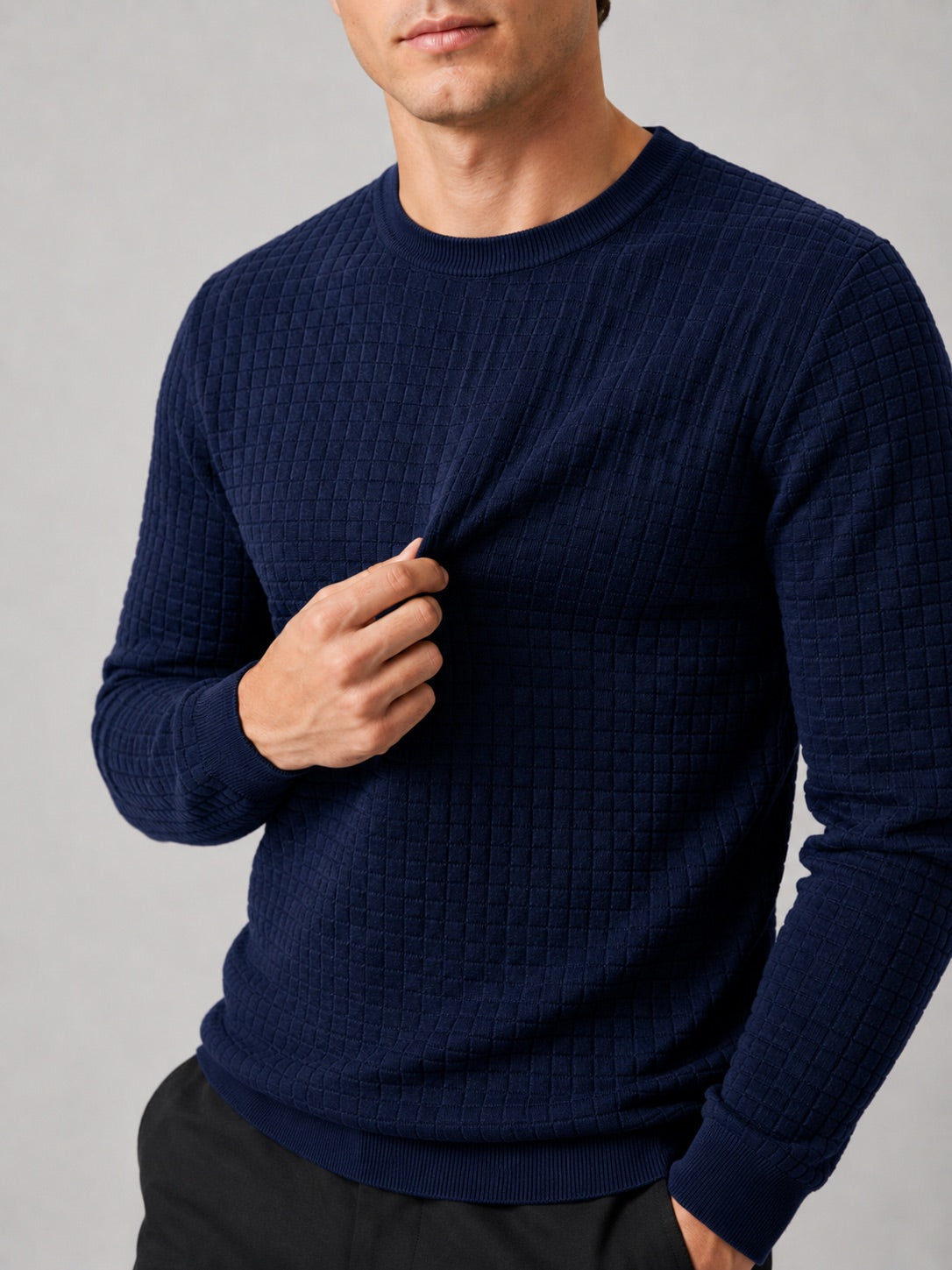 Men’s Jacquard Crew Neck Jumper Slim Fit Long Sleeve Warm Autumn Winter Pullover for Casual and Everyday Wear