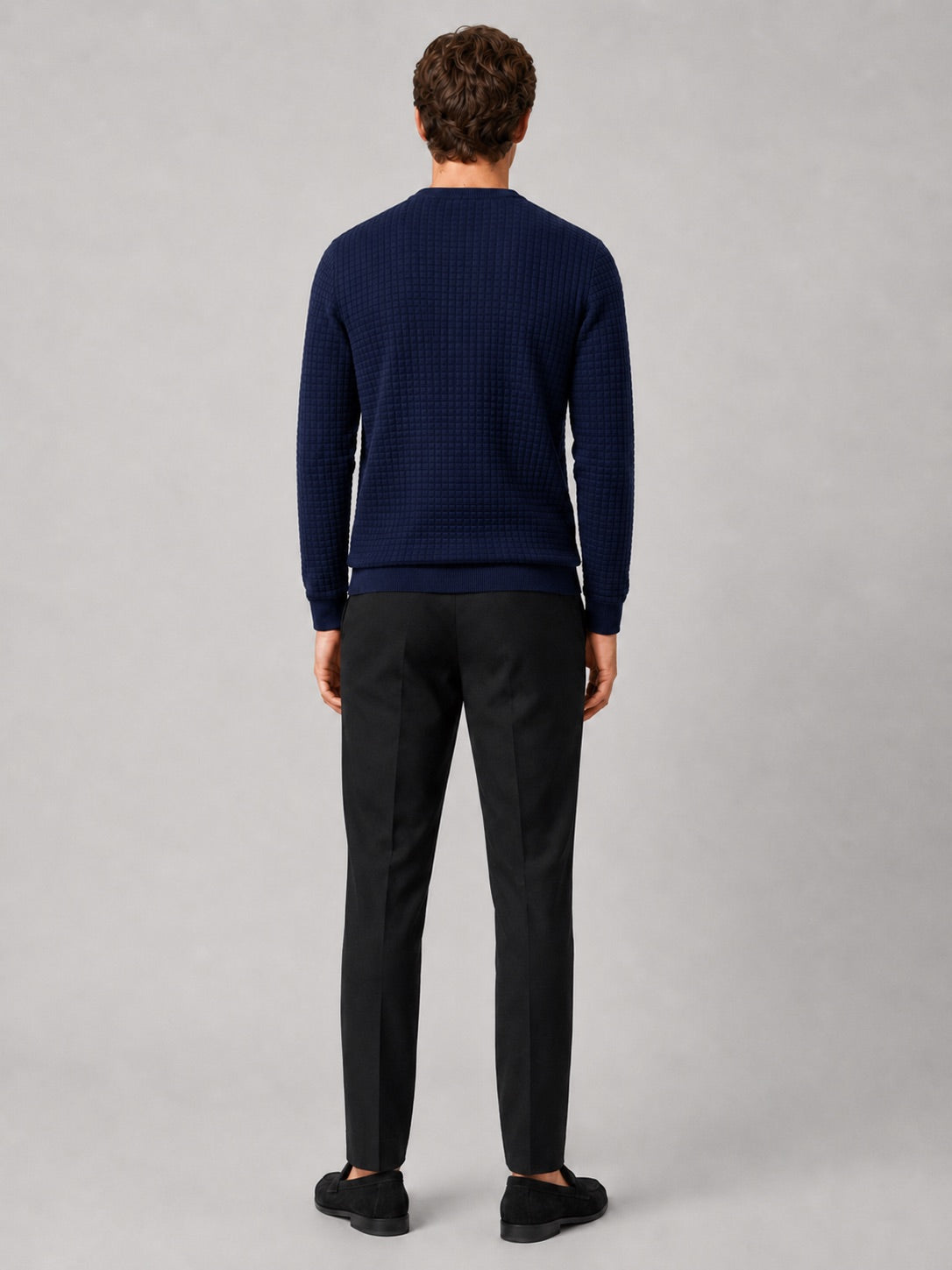 Men’s Jacquard Crew Neck Jumper Slim Fit Long Sleeve Warm Autumn Winter Pullover for Casual and Everyday Wear