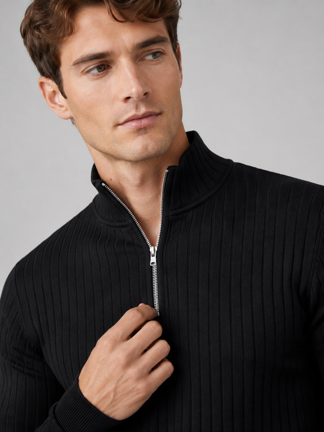 Men’s Quarter Zip Jumper Mock Neck Long Sleeve Knit Autumn Winter Pullover for Business Casual and Everyday Wear
