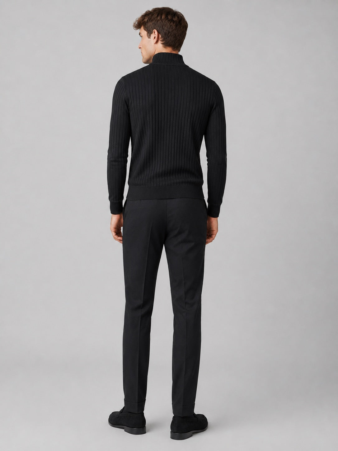 Men’s Quarter Zip Jumper Mock Neck Long Sleeve Knit Autumn Winter Pullover for Business Casual and Everyday Wear