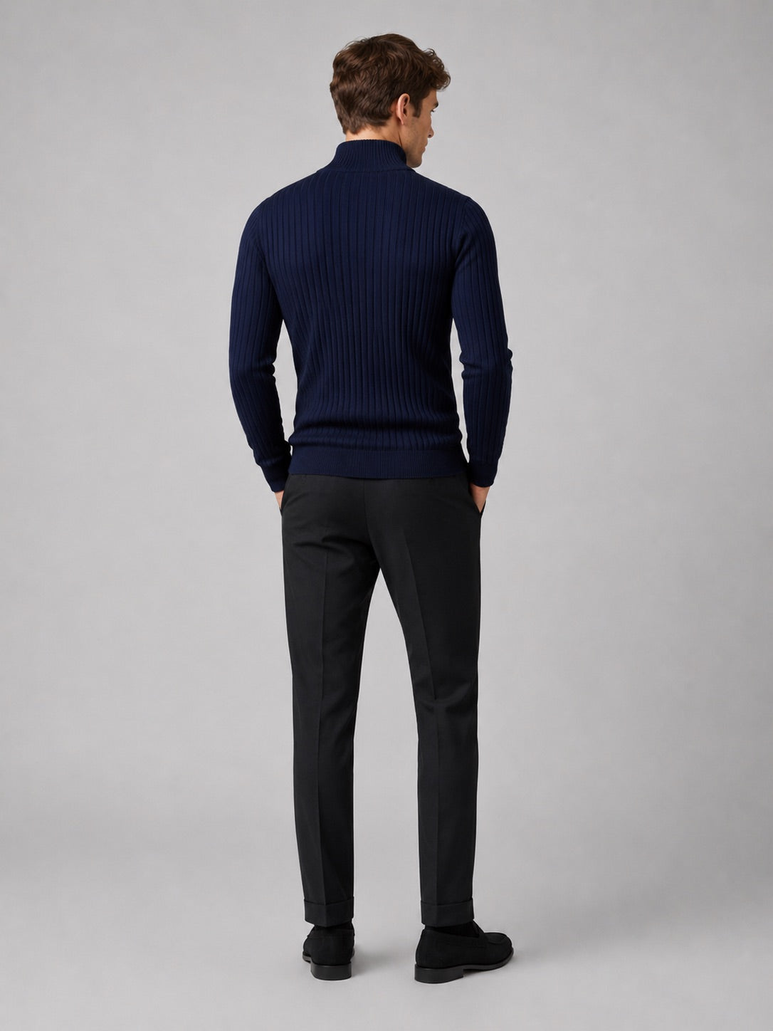 Men’s Quarter Zip Jumper Mock Neck Long Sleeve Knit Autumn Winter Pullover for Business Casual and Everyday Wear