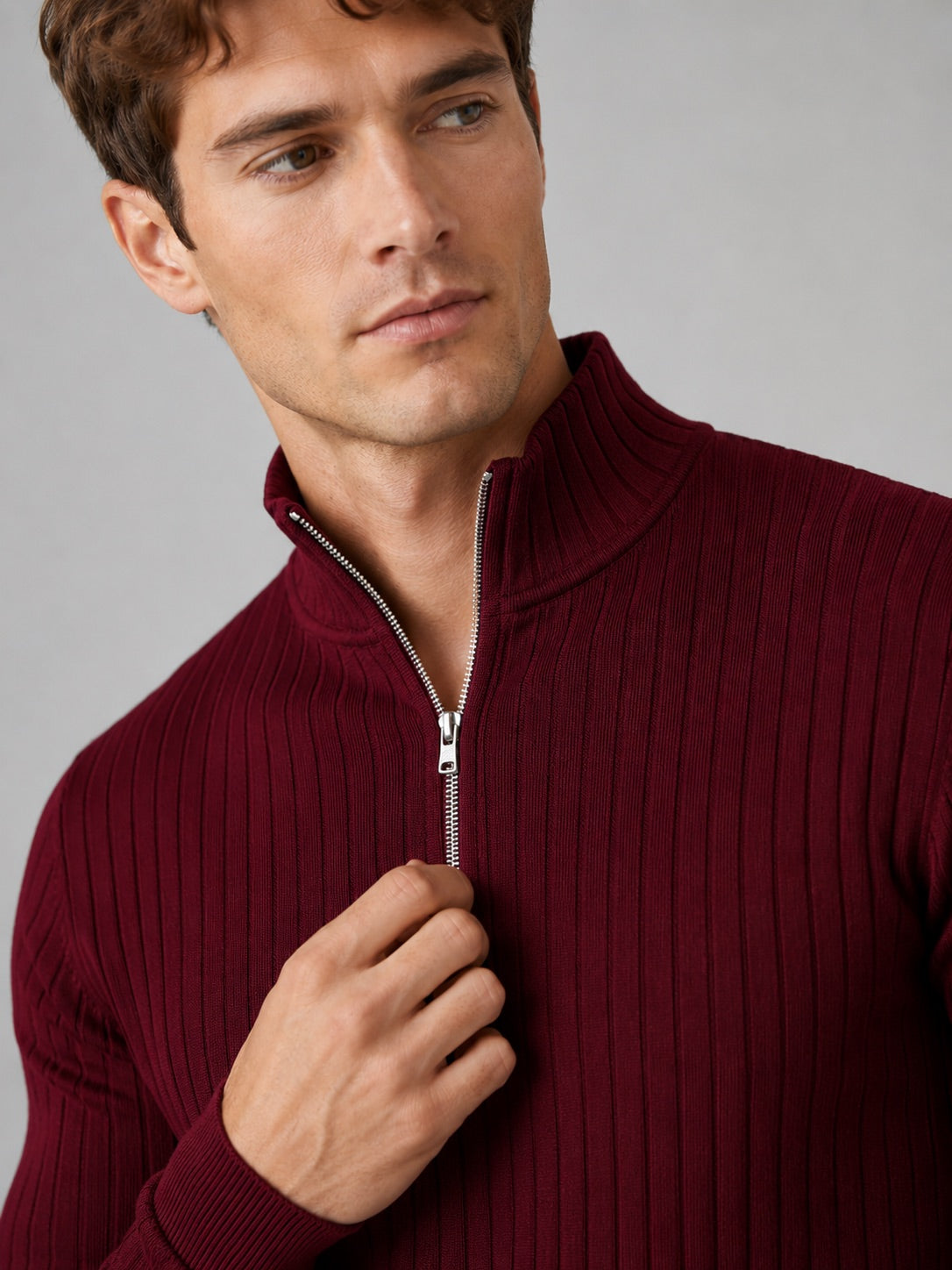 Men’s Quarter Zip Jumper Mock Neck Long Sleeve Knit Autumn Winter Pullover for Business Casual and Everyday Wear
