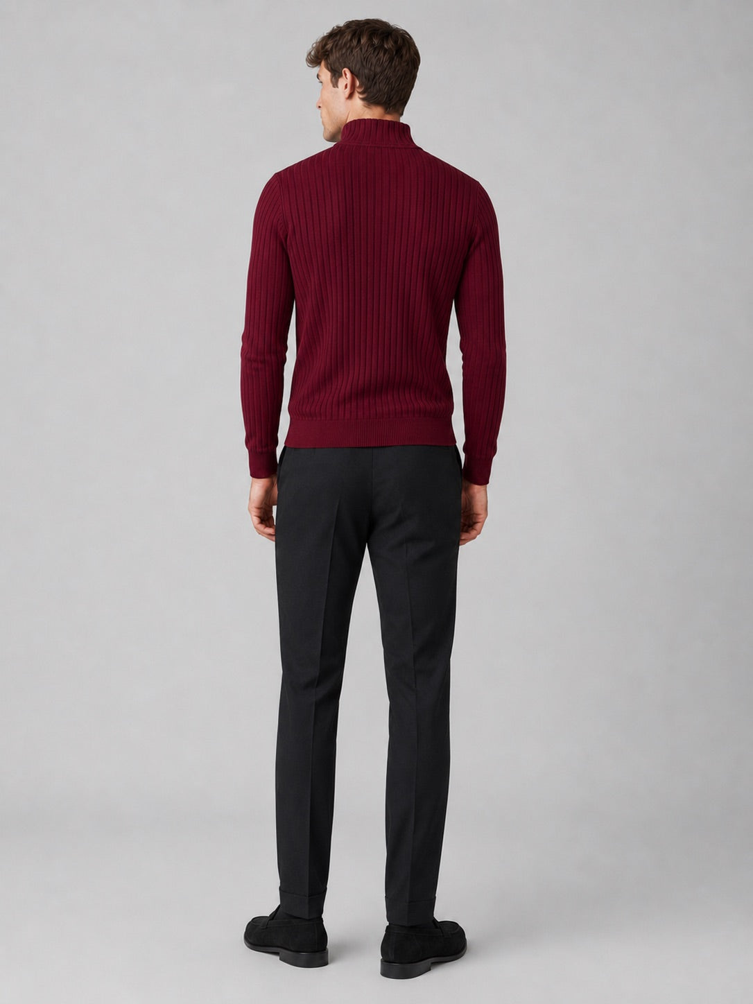 Men’s Quarter Zip Jumper Mock Neck Long Sleeve Knit Autumn Winter Pullover for Business Casual and Everyday Wear