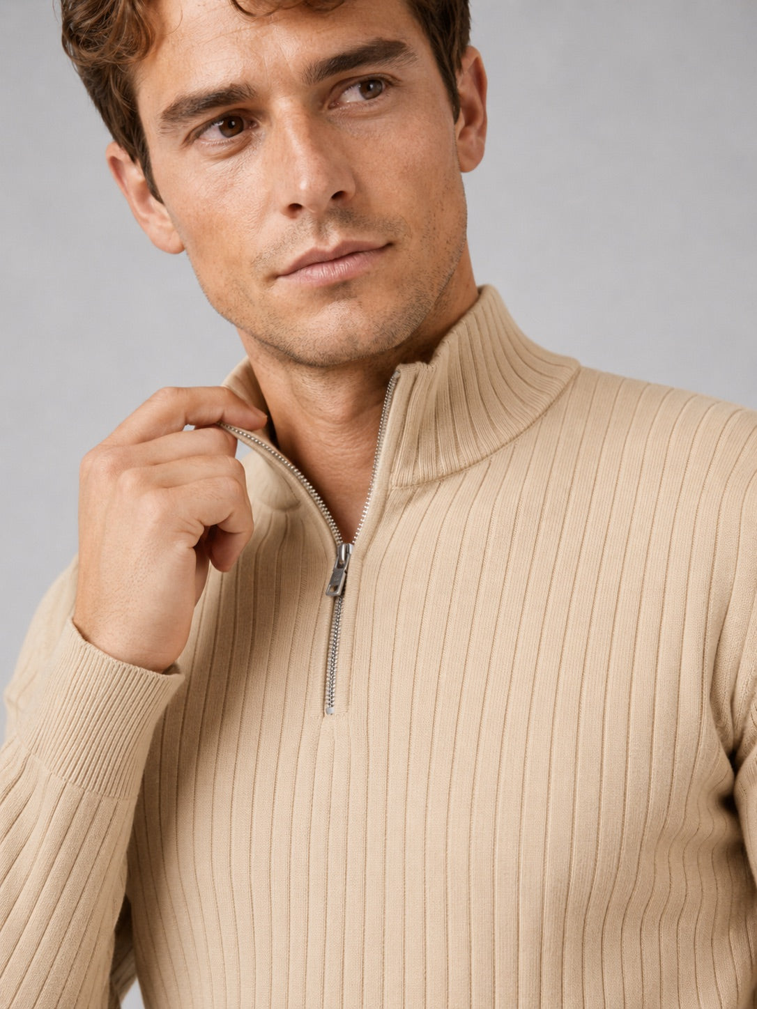 Men’s Quarter Zip Jumper Mock Neck Long Sleeve Knit Autumn Winter Pullover for Business Casual and Everyday Wear
