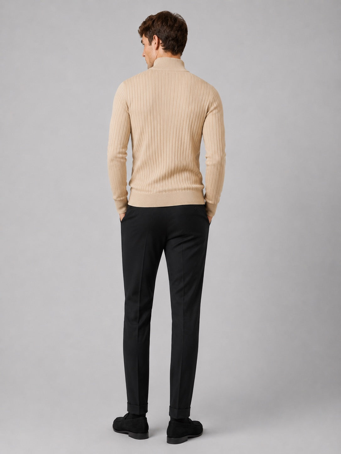 Men’s Quarter Zip Jumper Mock Neck Long Sleeve Knit Autumn Winter Pullover for Business Casual and Everyday Wear