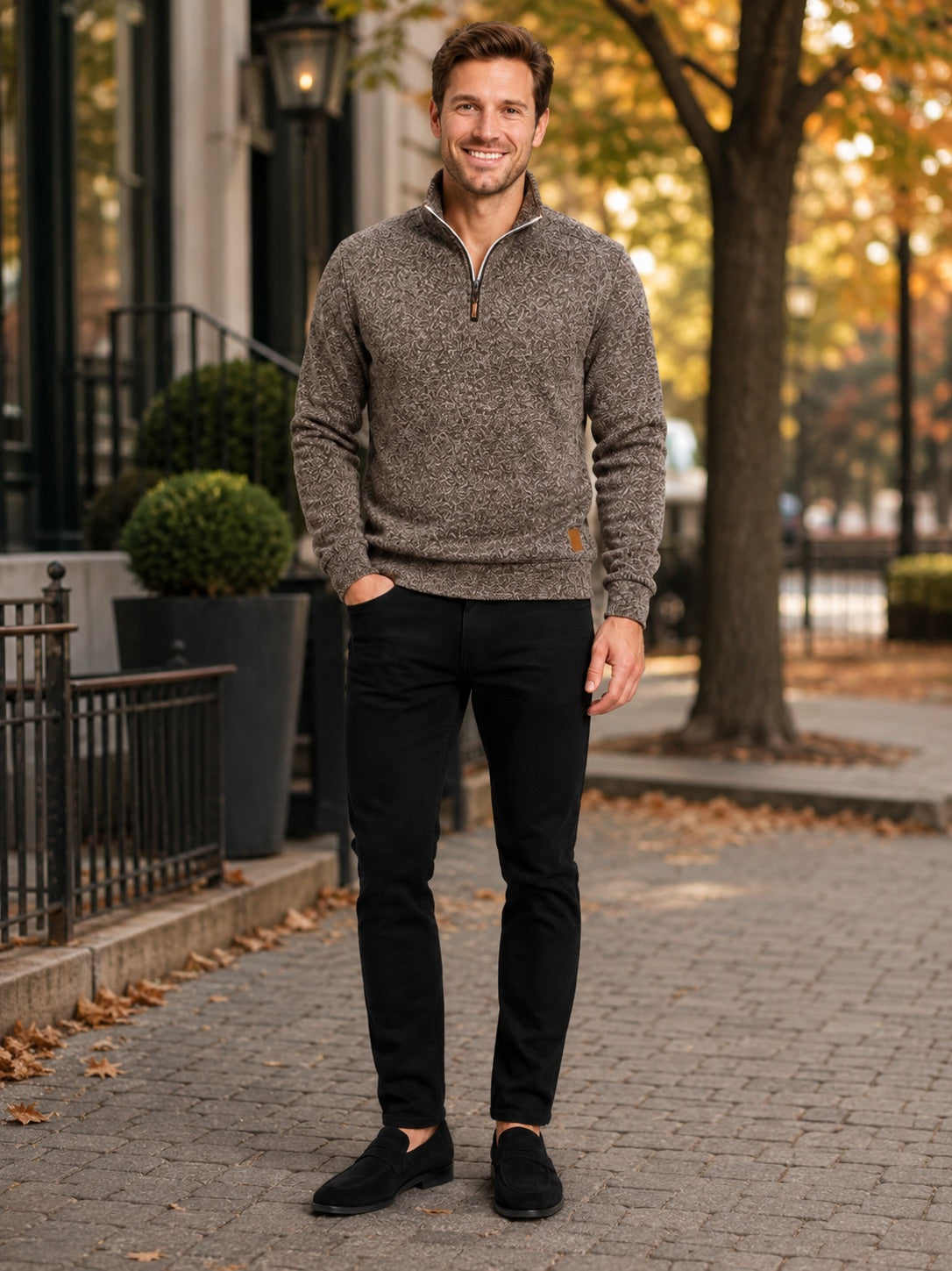 Men’s Quarter Zip Jumper Stand Collar Long Sleeve Autumn Pullover for Casual Sportswear and Everyday Wear
