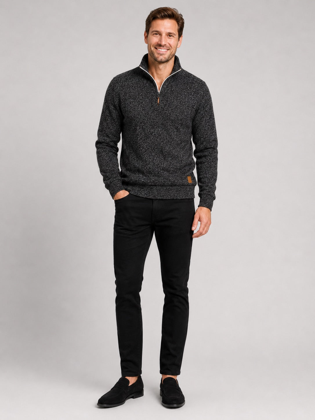 Men’s Quarter Zip Jumper Stand Collar Long Sleeve Autumn Pullover for Casual Sportswear and Everyday Wear