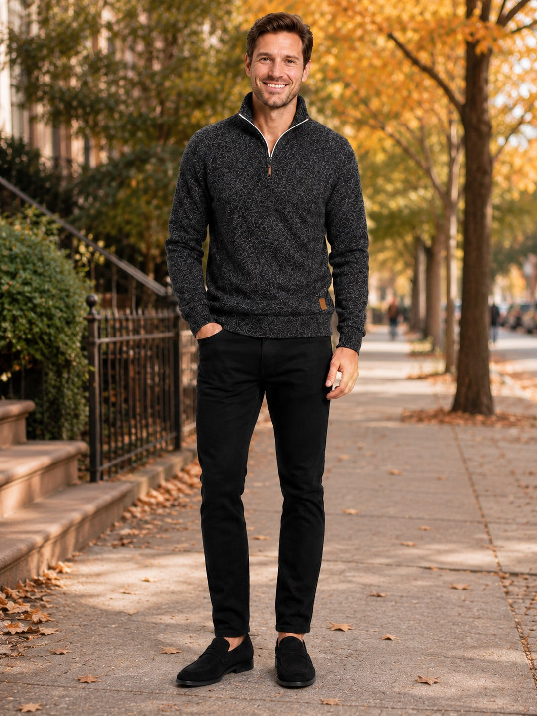 Men’s Quarter Zip Jumper Stand Collar Long Sleeve Autumn Pullover for Casual Sportswear and Everyday Wear