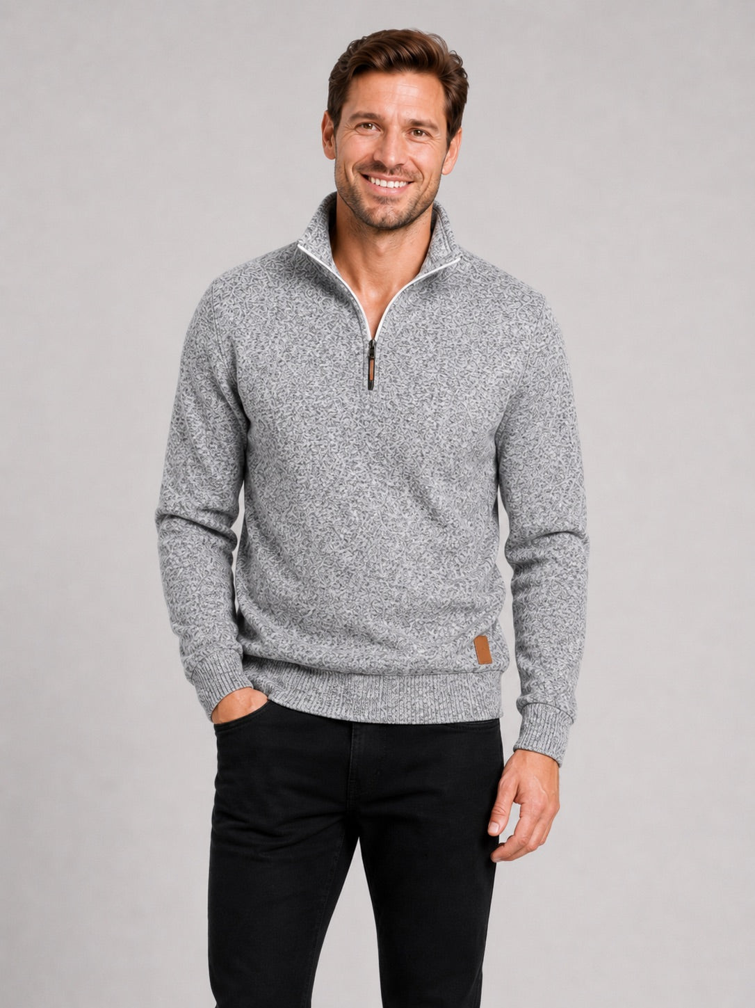 Men’s Quarter Zip Jumper Stand Collar Long Sleeve Autumn Pullover for Casual Sportswear and Everyday Wear
