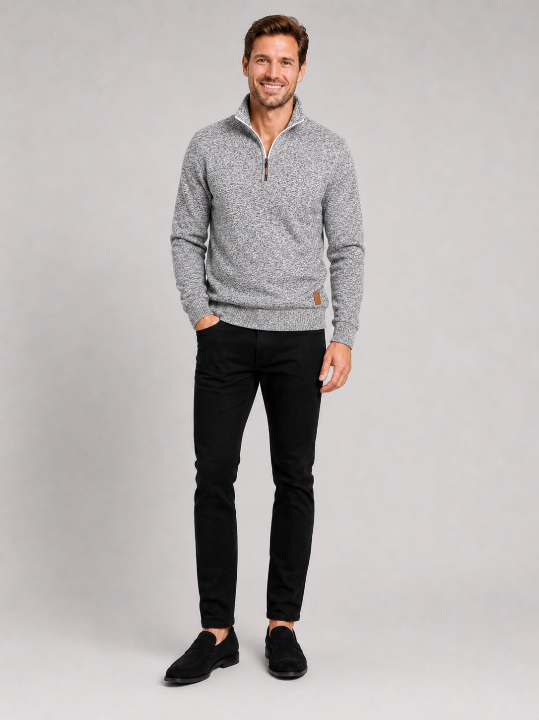 Men’s Quarter Zip Jumper Stand Collar Long Sleeve Autumn Pullover for Casual Sportswear and Everyday Wear