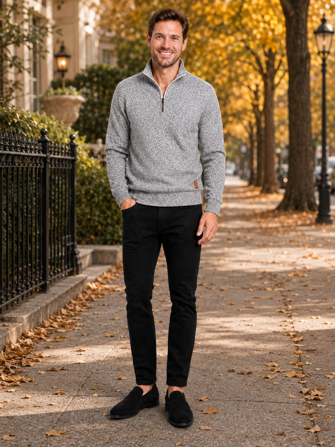 Men’s Quarter Zip Jumper Stand Collar Long Sleeve Autumn Pullover for Casual Sportswear and Everyday Wear