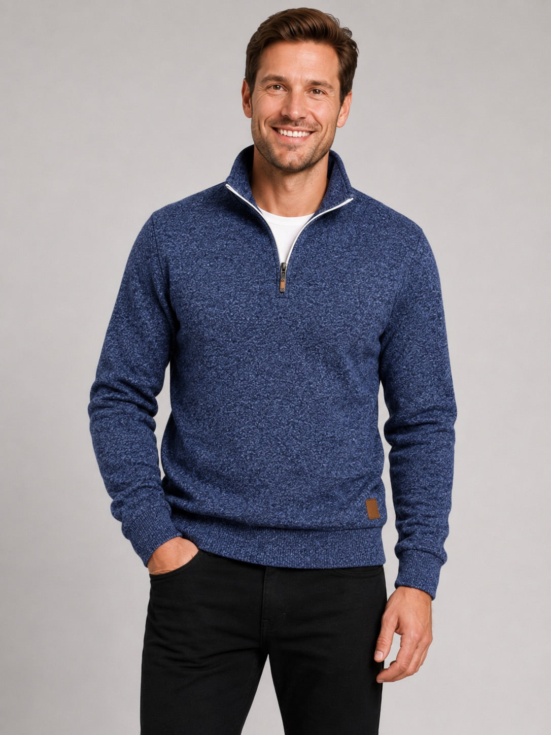 Men’s Quarter Zip Jumper Stand Collar Long Sleeve Autumn Pullover for Casual Sportswear and Everyday Wear