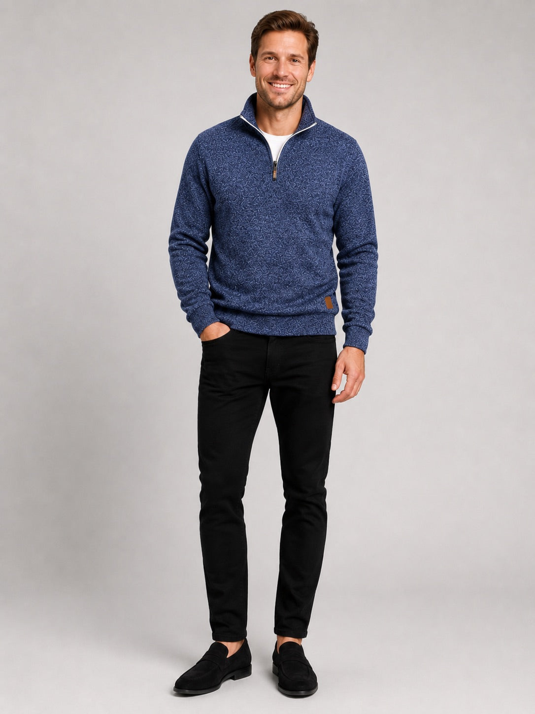 Men’s Quarter Zip Jumper Stand Collar Long Sleeve Autumn Pullover for Casual Sportswear and Everyday Wear