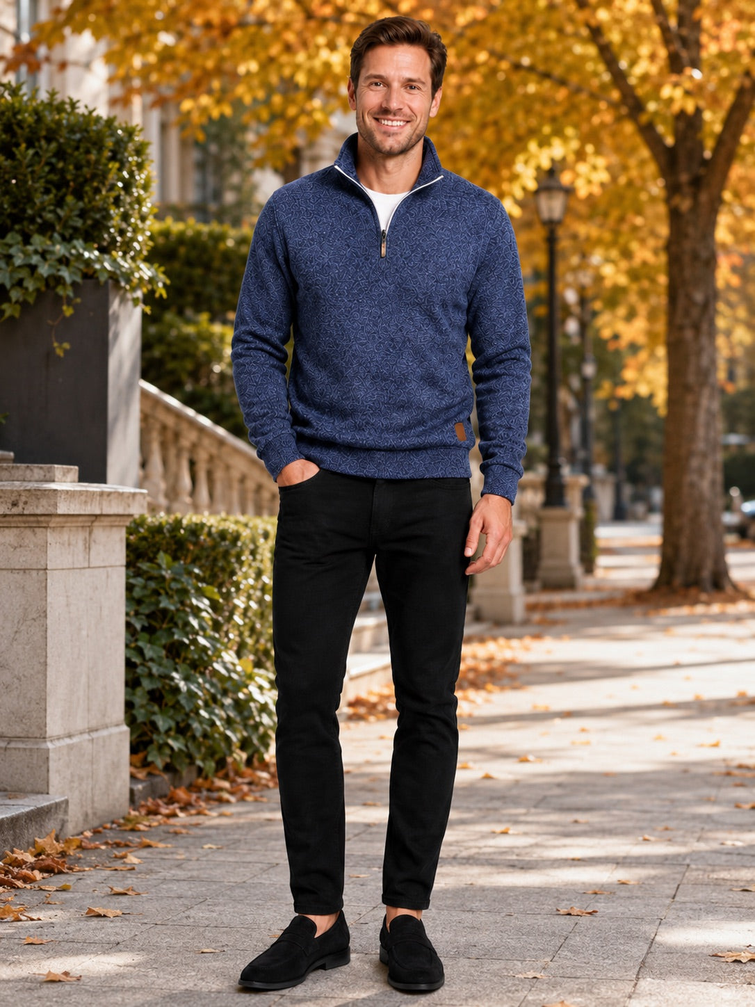 Men’s Quarter Zip Jumper Stand Collar Long Sleeve Autumn Pullover for Casual Sportswear and Everyday Wear