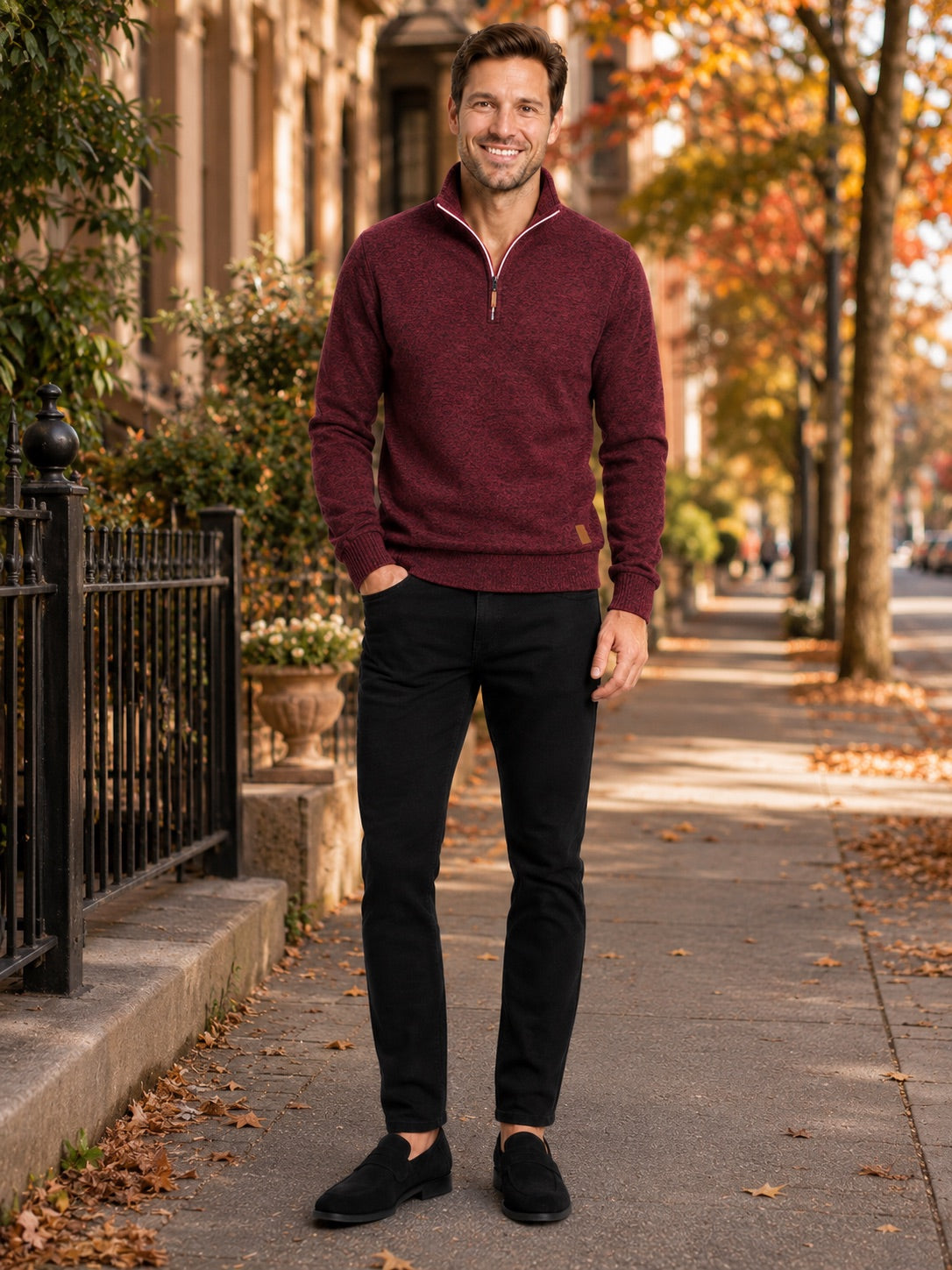 Men’s Quarter Zip Jumper Stand Collar Long Sleeve Autumn Pullover for Casual Sportswear and Everyday Wear