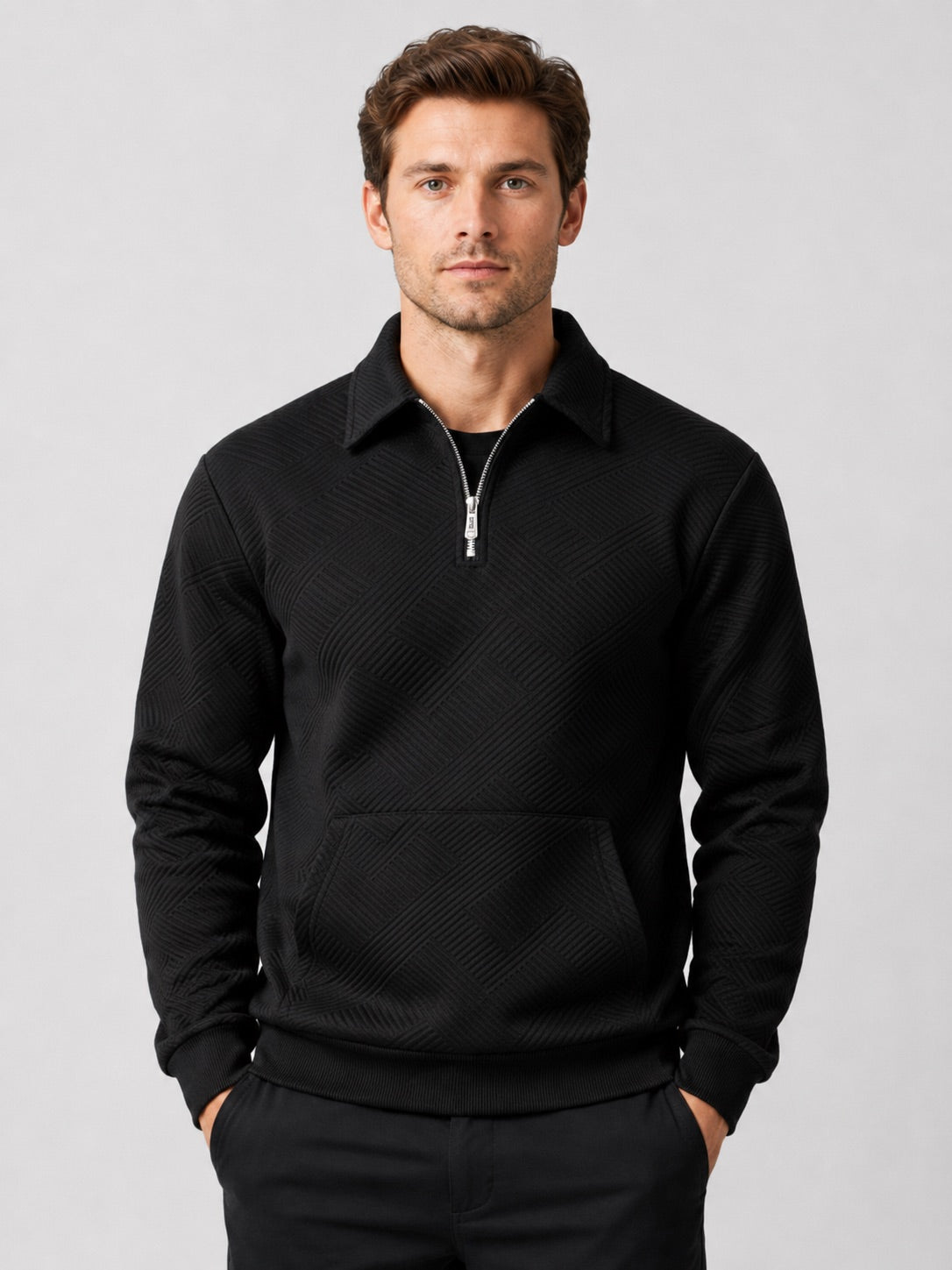 Men’s Quarter Zip Jumper Long Sleeve Solid Colour Autumn Pullover for Outdoor and Everyday Wear