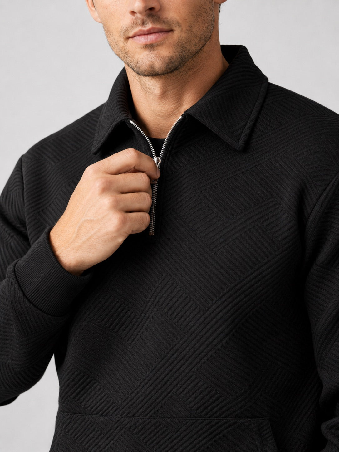 Men’s Quarter Zip Jumper Long Sleeve Solid Colour Autumn Pullover for Outdoor and Everyday Wear