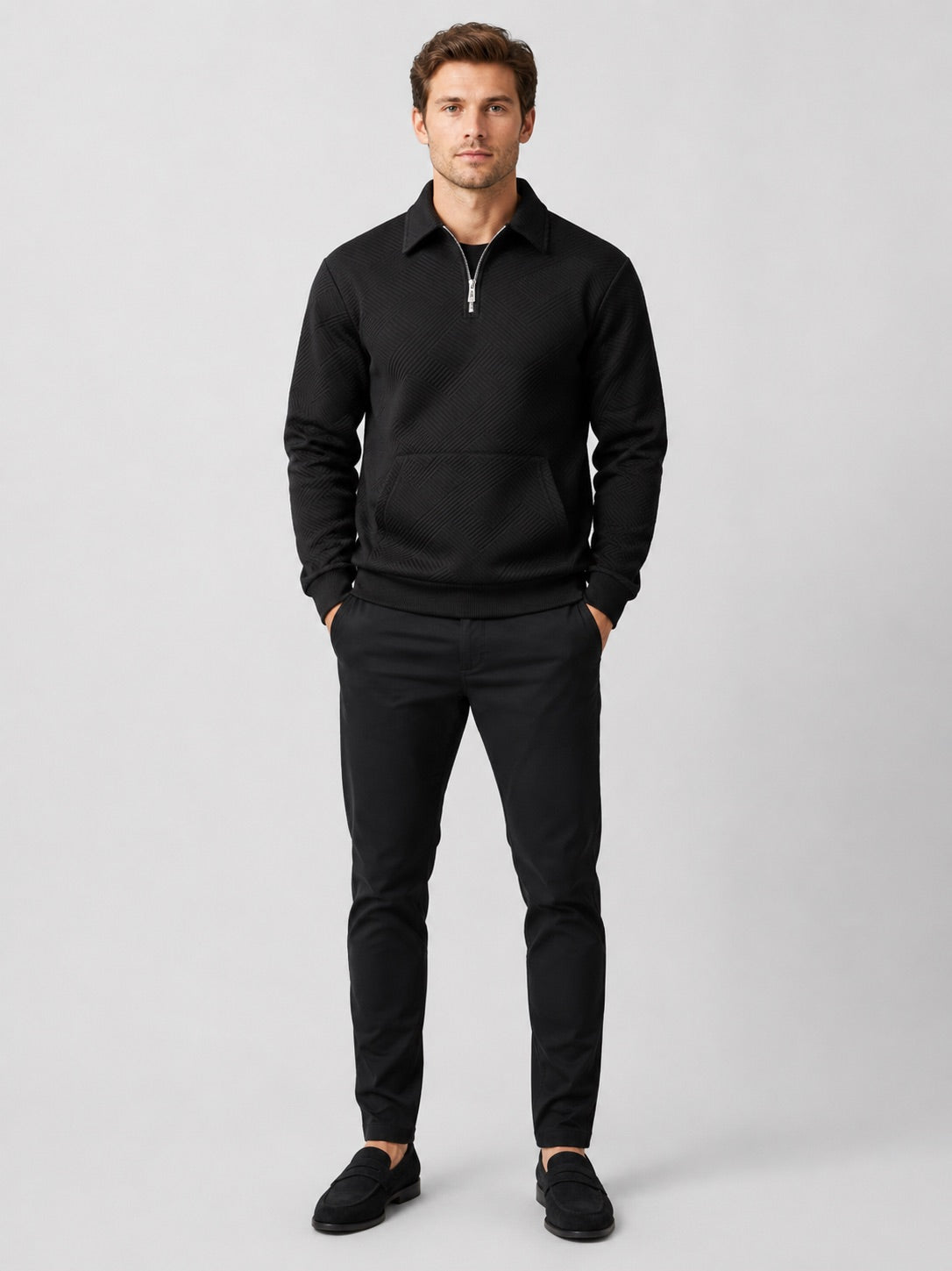 Men’s Quarter Zip Jumper Long Sleeve Solid Colour Autumn Pullover for Outdoor and Everyday Wear