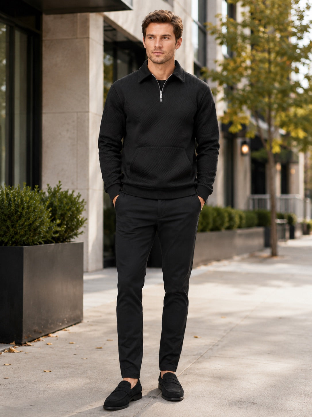 Men’s Quarter Zip Jumper Long Sleeve Solid Colour Autumn Pullover for Outdoor and Everyday Wear