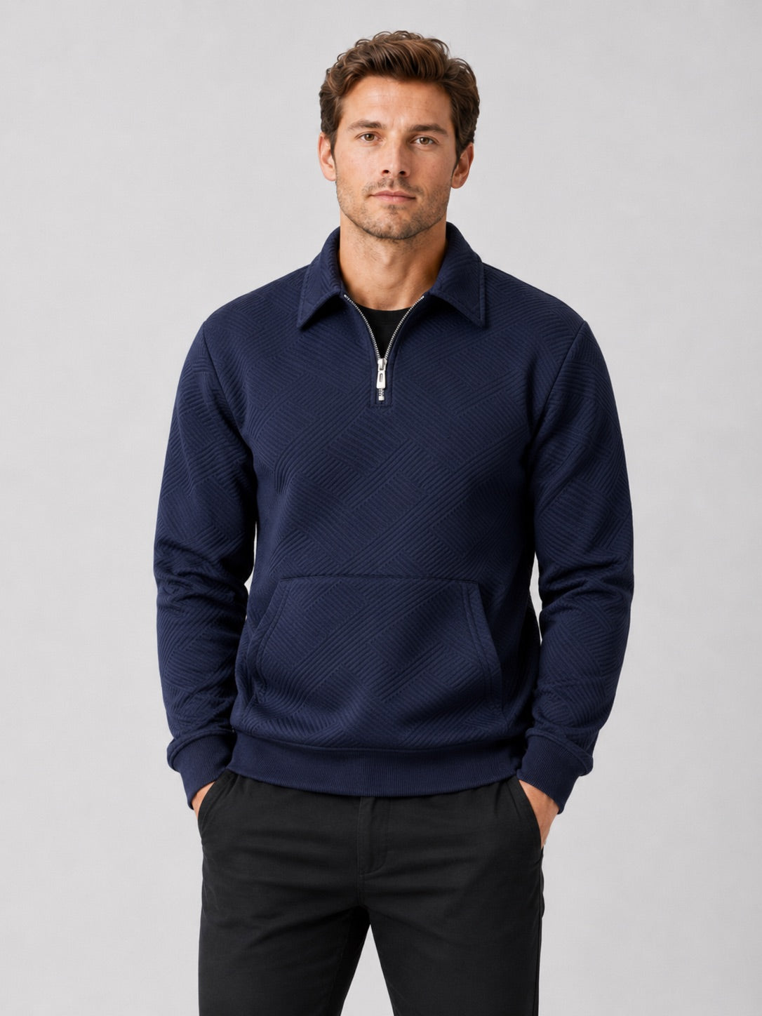 Men’s Quarter Zip Jumper Long Sleeve Solid Colour Autumn Pullover for Outdoor and Everyday Wear