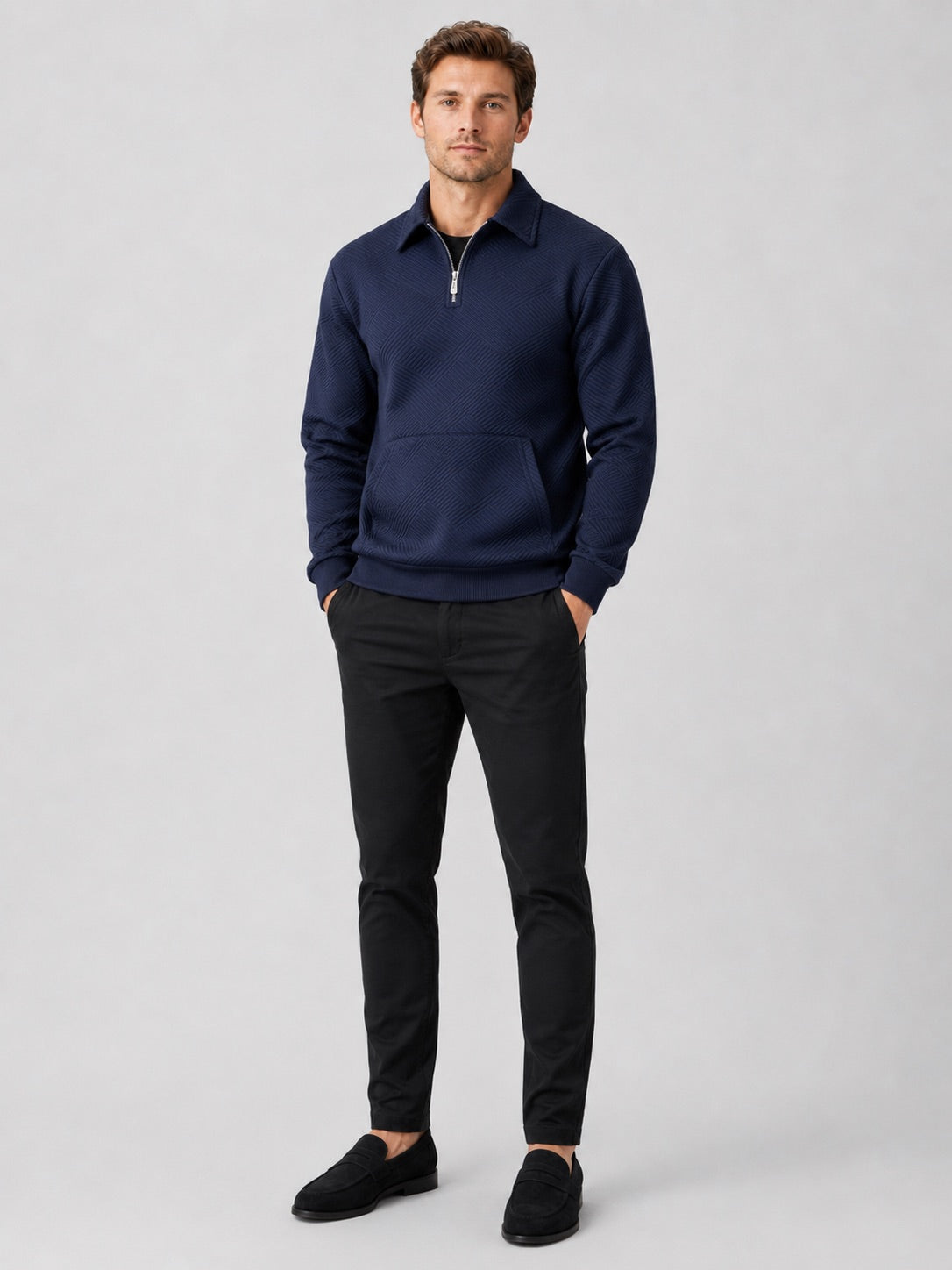 Men’s Quarter Zip Jumper Long Sleeve Solid Colour Autumn Pullover for Outdoor and Everyday Wear