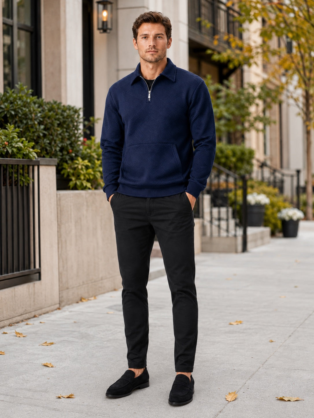 Men’s Quarter Zip Jumper Long Sleeve Solid Colour Autumn Pullover for Outdoor and Everyday Wear