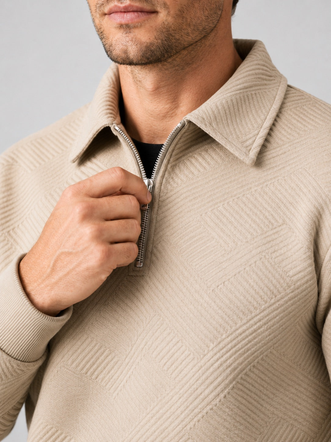 Men’s Quarter Zip Jumper Long Sleeve Solid Colour Autumn Pullover for Outdoor and Everyday Wear