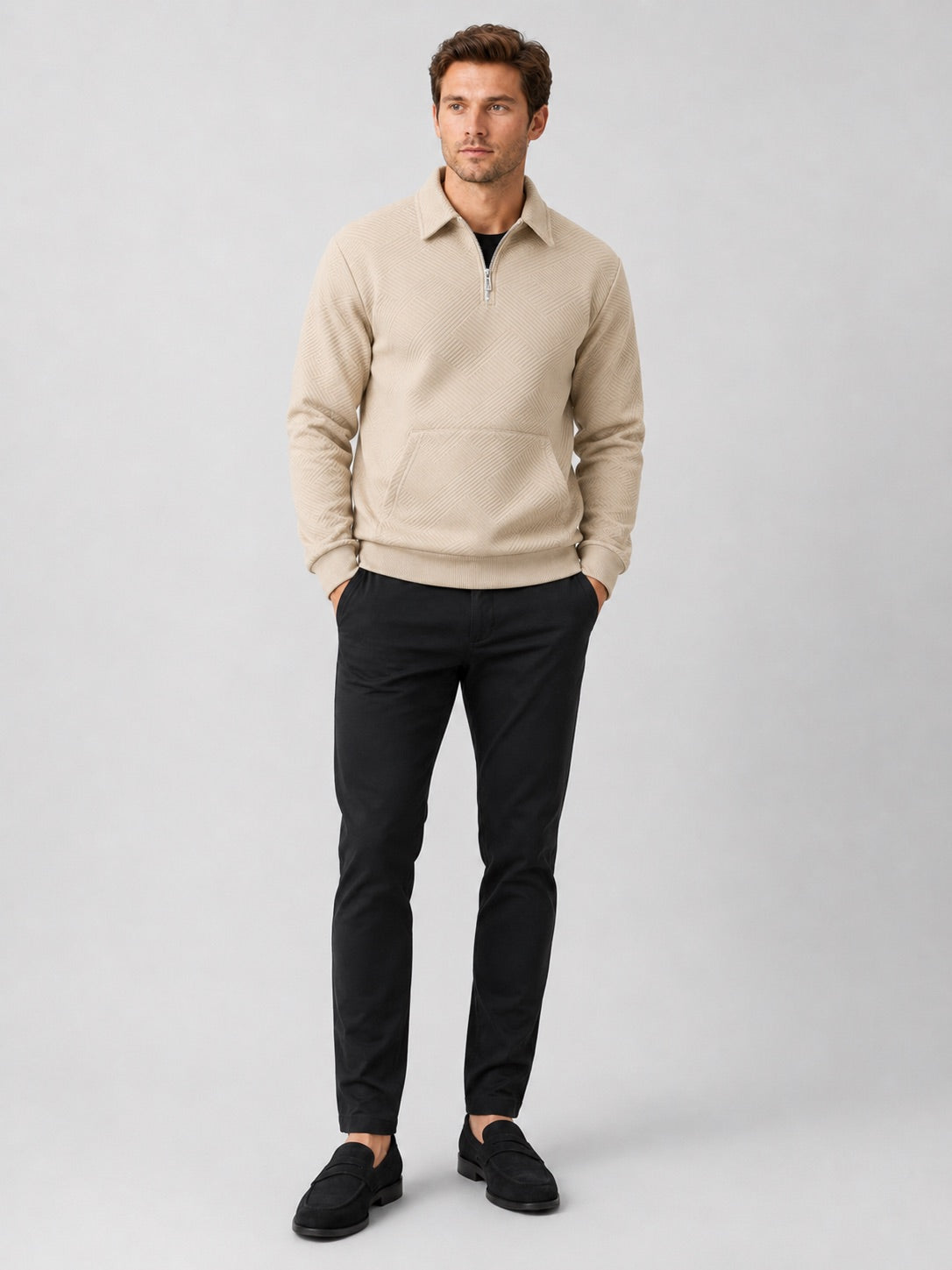 Men’s Quarter Zip Jumper Long Sleeve Solid Colour Autumn Pullover for Outdoor and Everyday Wear