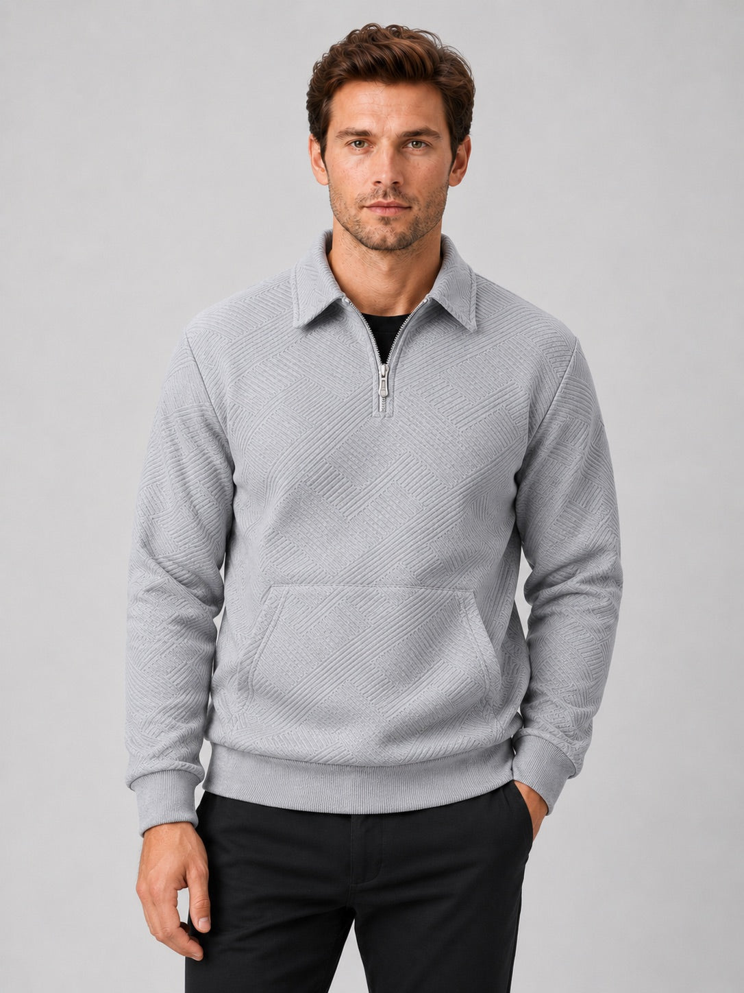 Men’s Quarter Zip Jumper Long Sleeve Solid Colour Autumn Pullover for Outdoor and Everyday Wear