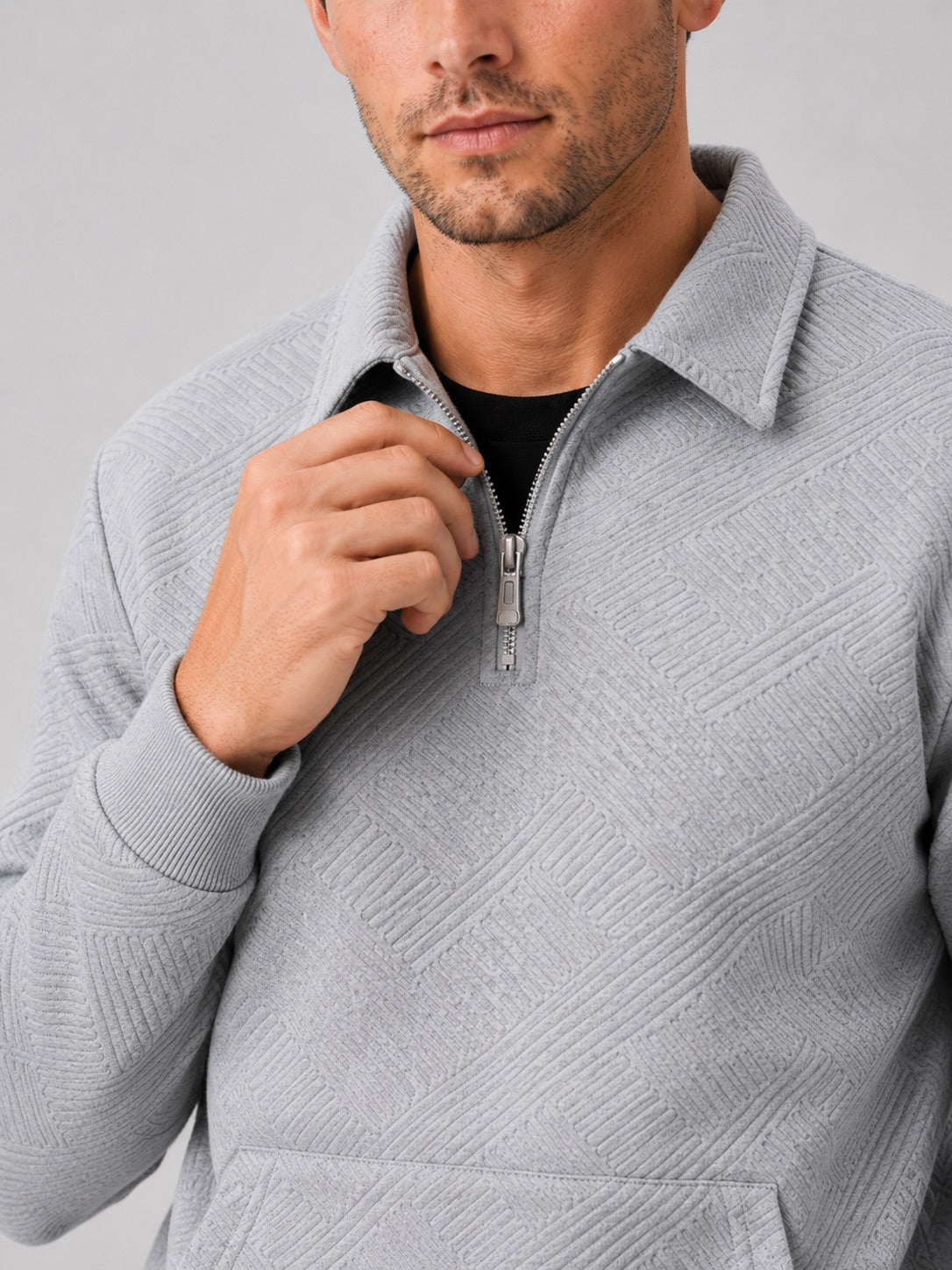 Men’s Quarter Zip Jumper Long Sleeve Solid Colour Autumn Pullover for Outdoor and Everyday Wear