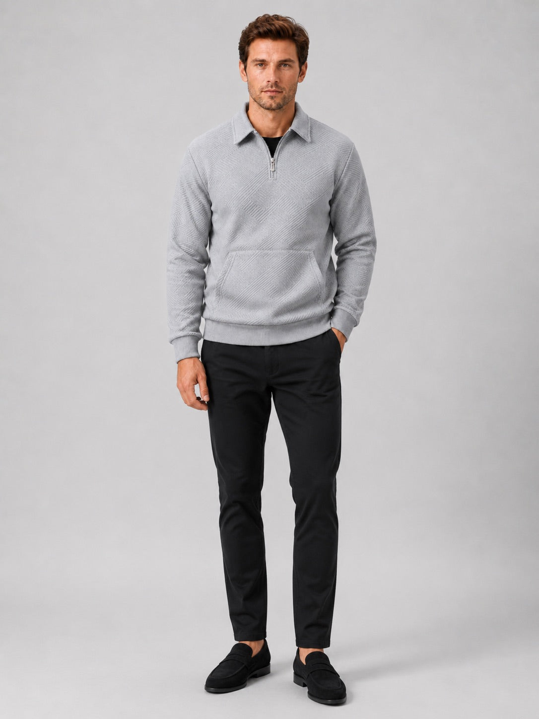 Men’s Quarter Zip Jumper Long Sleeve Solid Colour Autumn Pullover for Outdoor and Everyday Wear